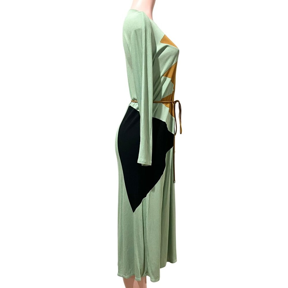 T-175. Tory Burch Color Block Honeycomb Jersey Dress Light Green Viridian - Picture 9 of 13